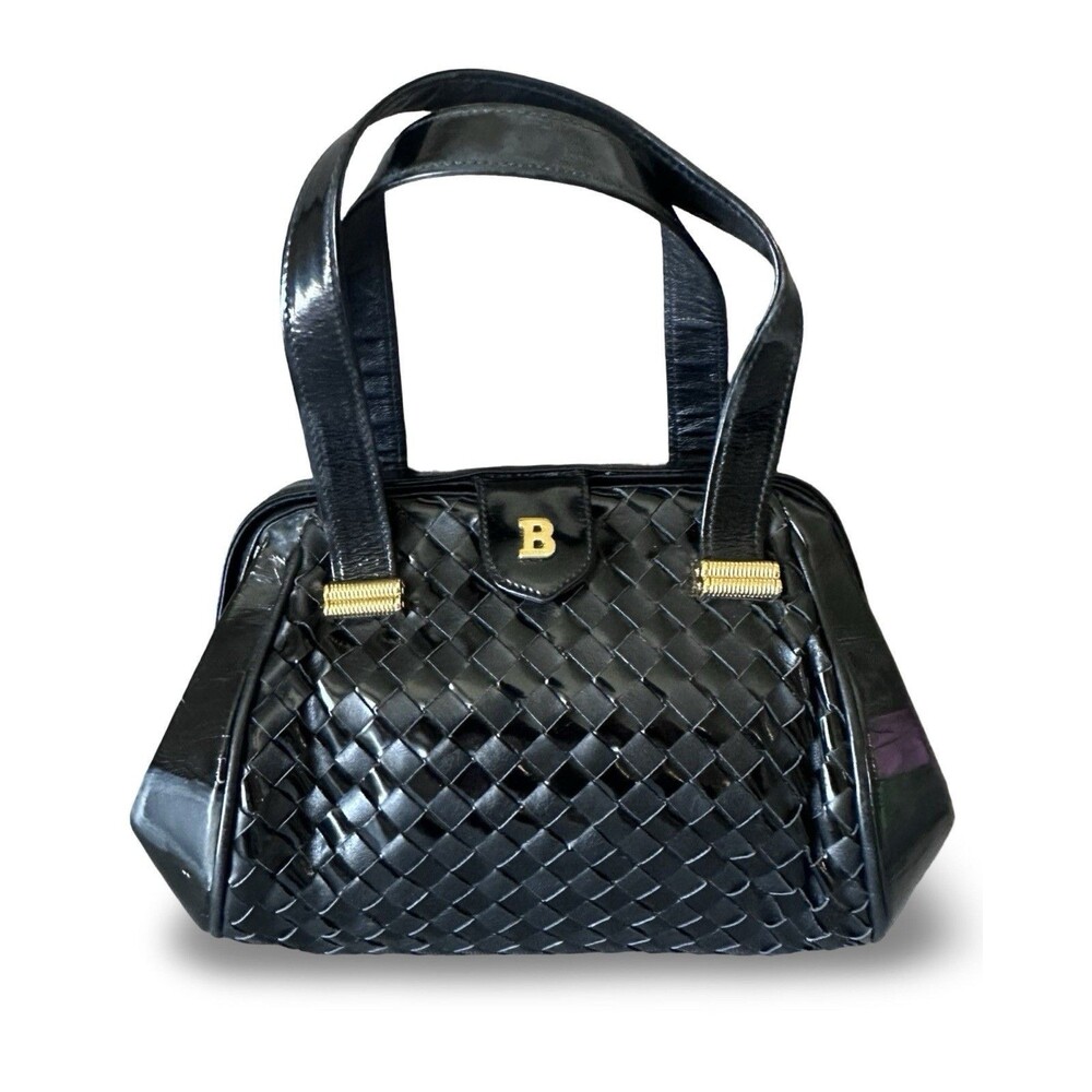 Bally Vintage Woven Black Leather Handbag Doctor opening